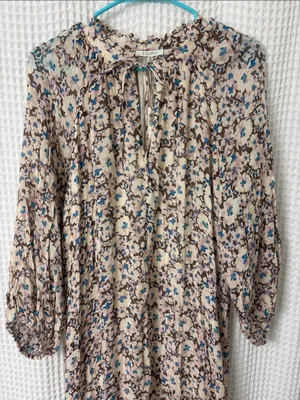 Z Supply Char La Paz Floral Midi Dress Latte Floral Tiered Medium NWT thumbnail 6