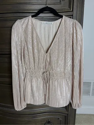 Abercrombie & Fitch Shimmery Rose Gold Pleated Wrap Top thumbnail 4