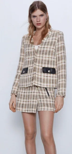 Zara NWT Frayed V Neck Tweed Blazer 2505/169 thumbnail 1