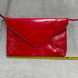 Vintage‎ Red Faux Leather Envelope Clutch Shoulder Bag Y2K Retro Red Purse thumbnail 7