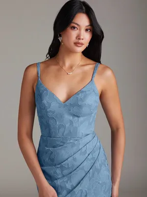 Azazie Leo Blue Lace V-Neck Evening Dress with Side Slit thumbnail 5