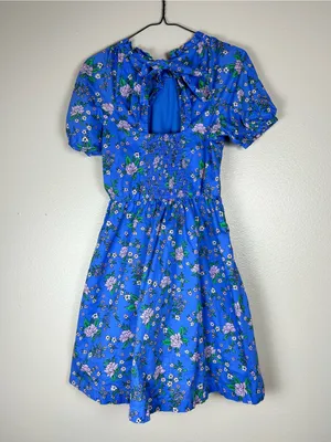 JCrew Factory Blue Floral Tie-Back Floral Dress Size 2 vacation resort wear thumbnail 4