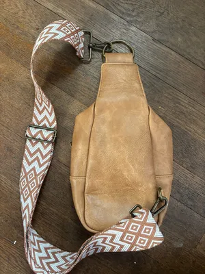 Pink Lily Tan Crossbody Sling Bag with Patterned Strap thumbnail 5