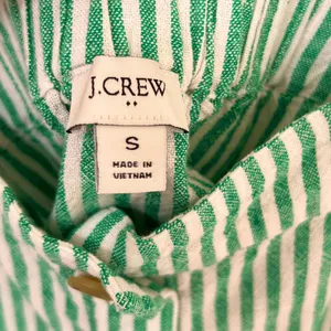 J. Crew Green Striped Linen Button Front Ruffle Top Small thumbnail 3