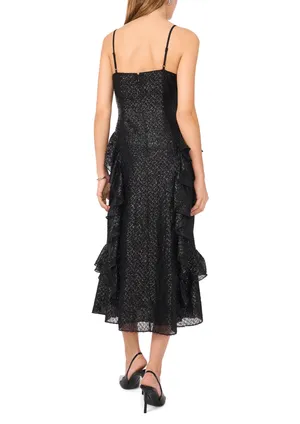 Black Sparkly Ruffle Midi Dress Size 4 thumbnail 2