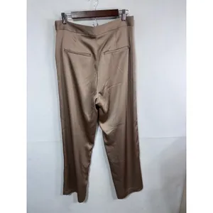H&M Taupe Straight‎ Leg Dress Pants Women's US 12 High Rise Slit Hem thumbnail 8