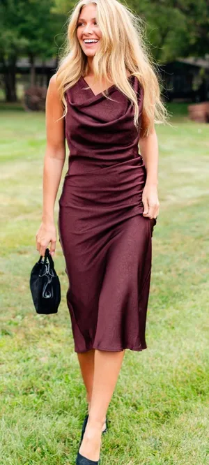 Allie Rose Cowl Neck Midi Dress in Wine thumbnail 1