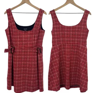 City Chic Mini Dress Herringbone Plaid Knit Square Neck Red Black Womens 12 thumbnail 2
