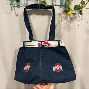 Cute vintage 80’s game day Ohio State jeans denim retrofit purse bag OSU thumbnail 3