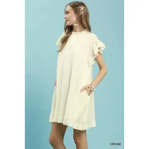 Umgee Ruffle Flutter Sleeve Dress - Cream - Small thumbnail 2