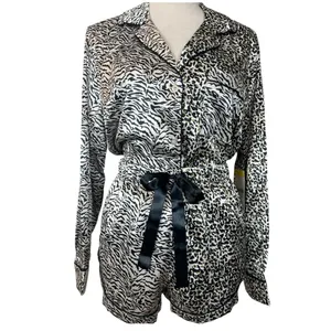 BB Dakota New Satin PJ Set Button Top Shorts Animal Print Women’s Size Medium thumbnail 15