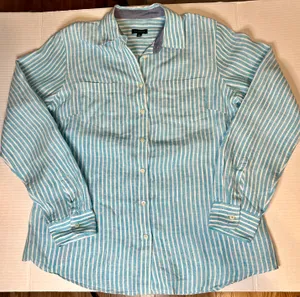 Talbots striped collared baby blue and white button up blouse, Small thumbnail 1