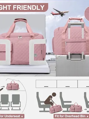 Quilted Pink Travel Duffel Bag Women's Carryall W thumbnail 4