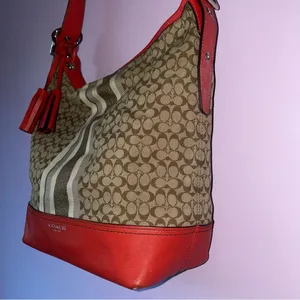 Coach 19918 Legacy Signature Stripe Duffle Bag Red thumbnail 2
