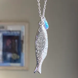 Handmade gold tone fully gold tone stainless steel fish boho funky chic necklace🌀🐟 thumbnail 9
