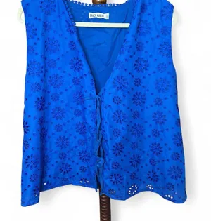 Boho ✨Royal Blue Lace Eyelet Bow Tie Vest Tank Top 2XL 💙 🎀 thumbnail 6