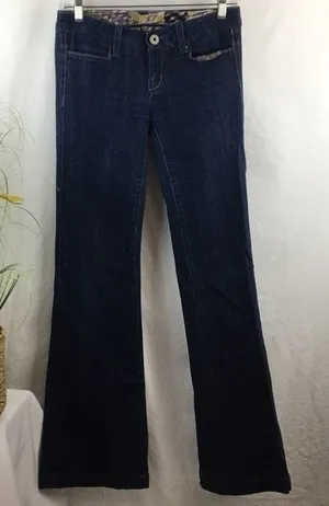 Miss Me Dark Blue Flair Wide Leg Low Rise Jeans 27 thumbnail 1