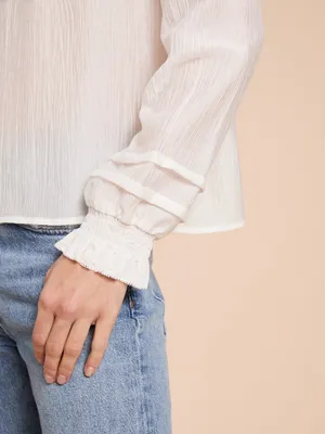 NWT Few Moda Nora Top size Small S White long sleeve CAARA blouse shirt thumbnail 4