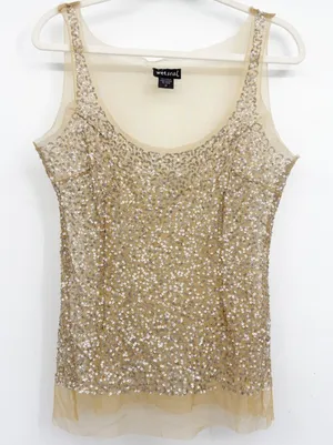 Wet Seal Womens Gold Sequin Mesh Y2K Glam Fairycore Going Out Tank Top Size M thumbnail 1