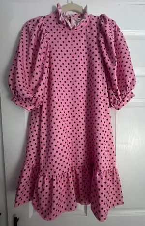 ASOS Pink Polka Dot Puff Sleeve Mini Dress US 2 thumbnail 2