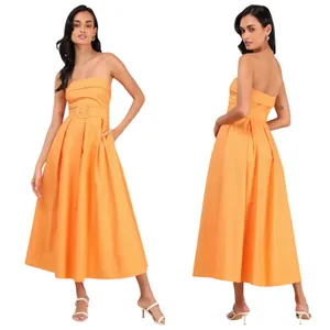 Lulus Trendsetting Choice Orange Strapless Midi Dress With Pockets size L NWT thumbnail 2