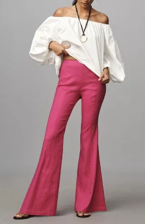 Linen Blend Flare Pants, Size 6 thumbnail 4