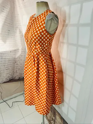 Kate Spade Orange White Plaid Tallulah Gingham Silk Blend Sleeveless Dress Sz 6 thumbnail 3