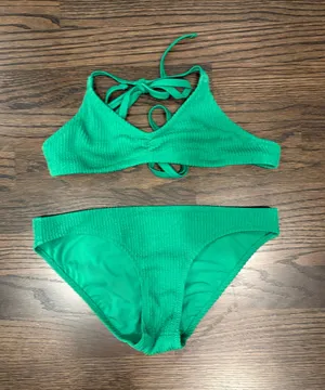 Aerie Ribbed Green Bikini Top & Bottom Halter thumbnail 1