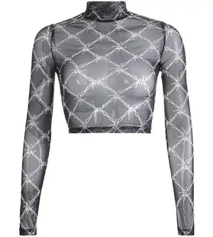 Women Mesh Tee Shirt Femme Long Sleeve Top thumbnail 1