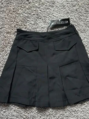 Dolls Kill Black Pleated Mini Skirt with Cargo Flap Pockets thumbnail 2