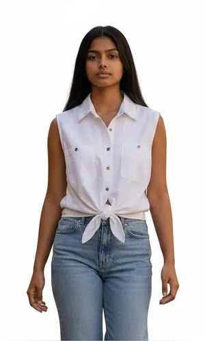 VTG Gitano White 100% Cotton Tied Up Sleeveless Top Sz M Summer Crisp Blouse thumbnail 1