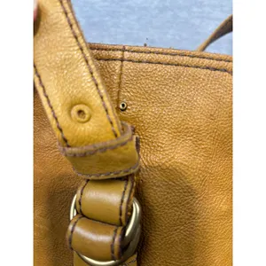 Vintage Fossil Mustard Yellow Pebbled Leather Tote Bag Brass Key Charm Boho thumbnail 4