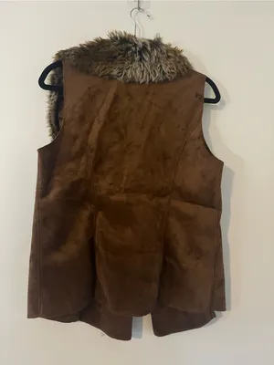 Chico's Brown Faux Suede Faux Fur Waterfall Vest Small Western Farm Cozy Fall thumbnail 5