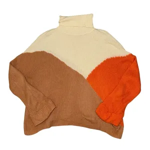 Pink Lily Colorblock Orange cream tan turtleneck sweater women’s size XL thumbnail 1