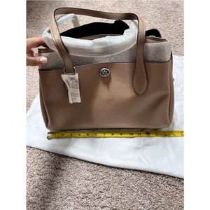 Coach Pebbled Lora Carryall Leather Shoulder Satchel in Taupe thumbnail 11