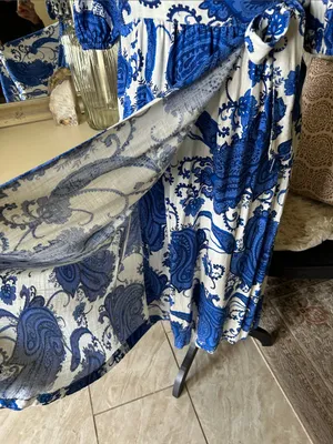 White closet elements white blue boho cottage paisley wrap Midi dress L thumbnail 7