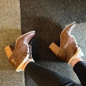 RARE Restricted Leather Fur Heeled Booties Size 8 Brown thumbnail 4