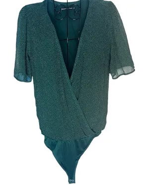 Abercrombie & Fitch Women's M Plunge Neck Wrap Bodysuit Emerald Green Polka‎ Dot thumbnail 1