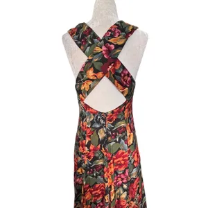 Vintage All That Jazz Dark Floral Black Crossback Maxi Dress Sleeveless Romantic thumbnail 7