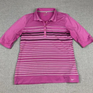 Nike Golf Tour Performance Polo Womens L Pink Stripe Dri-FIT 541957-636 thumbnail 1
