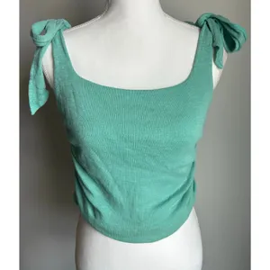 Free People Aqua Blue Tie Up Bow Tank Gathered Top Beachy Boho Size Medium thumbnail 3
