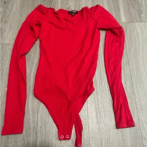 Express Red Ribbed Long Sleeve Bodysuit thumbnail 1