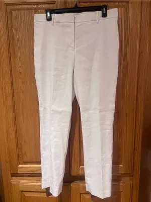 Ann Taylor Linen Blend‎ Eva Mid-Rise Slim Leg Tapered Ankle Pants White Size 6 thumbnail 4