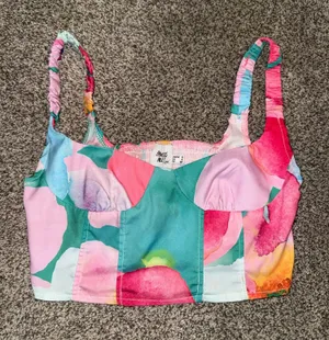 Princess Polly Mikayle Floral Watercolor Corset Crop Top thumbnail 1