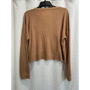American Eagle Cropped Long Sleeve Henley Thermal Brown Crop Top Large thumbnail 5