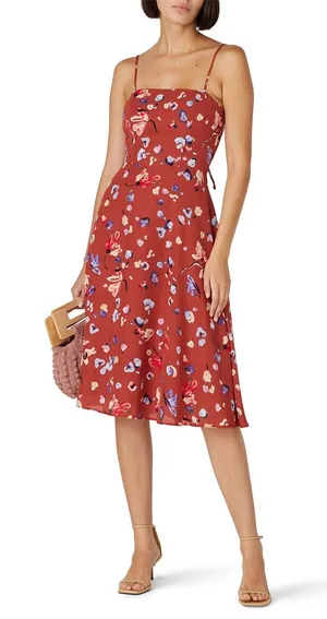 Hutch Burnt Orange Floral Declan Sleeveless Midi Dress Women's Size 8 thumbnail 1