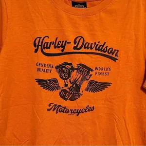 Harley-Davidson Shirt Womens Medium Orange Graphic Tee Crew Neck Casual Biker‎ thumbnail 2
