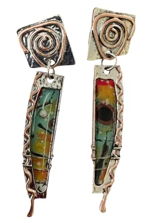 Mixed Metal Resin l Drop Earrings Silver Copper‎ Tone Geometric Dangles thumbnail 1