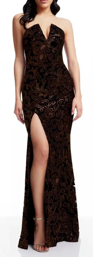 NEW Dress The Population Fernanda Sleeveless mocha & black Gown Sz XL thumbnail 1