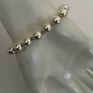 Faux pearl heart charm stretchy bracelet thumbnail 5